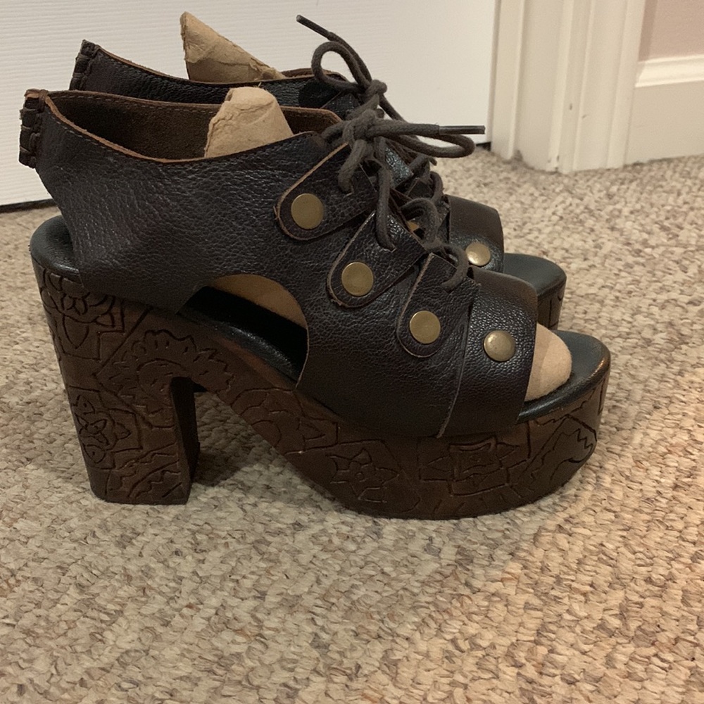 Free people brown platform carved heel boho sandal shoes 6.5-7 - Picture 3 of 10